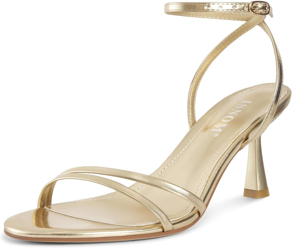 ISNOM Womens Sandals with Round Toe Ankle Strap