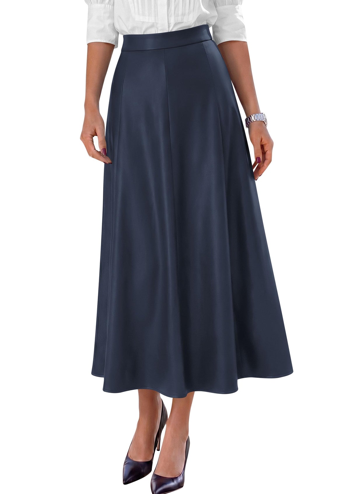 PRETTYGARDEN Womens Faux Leather High Waisted Midi Skirt