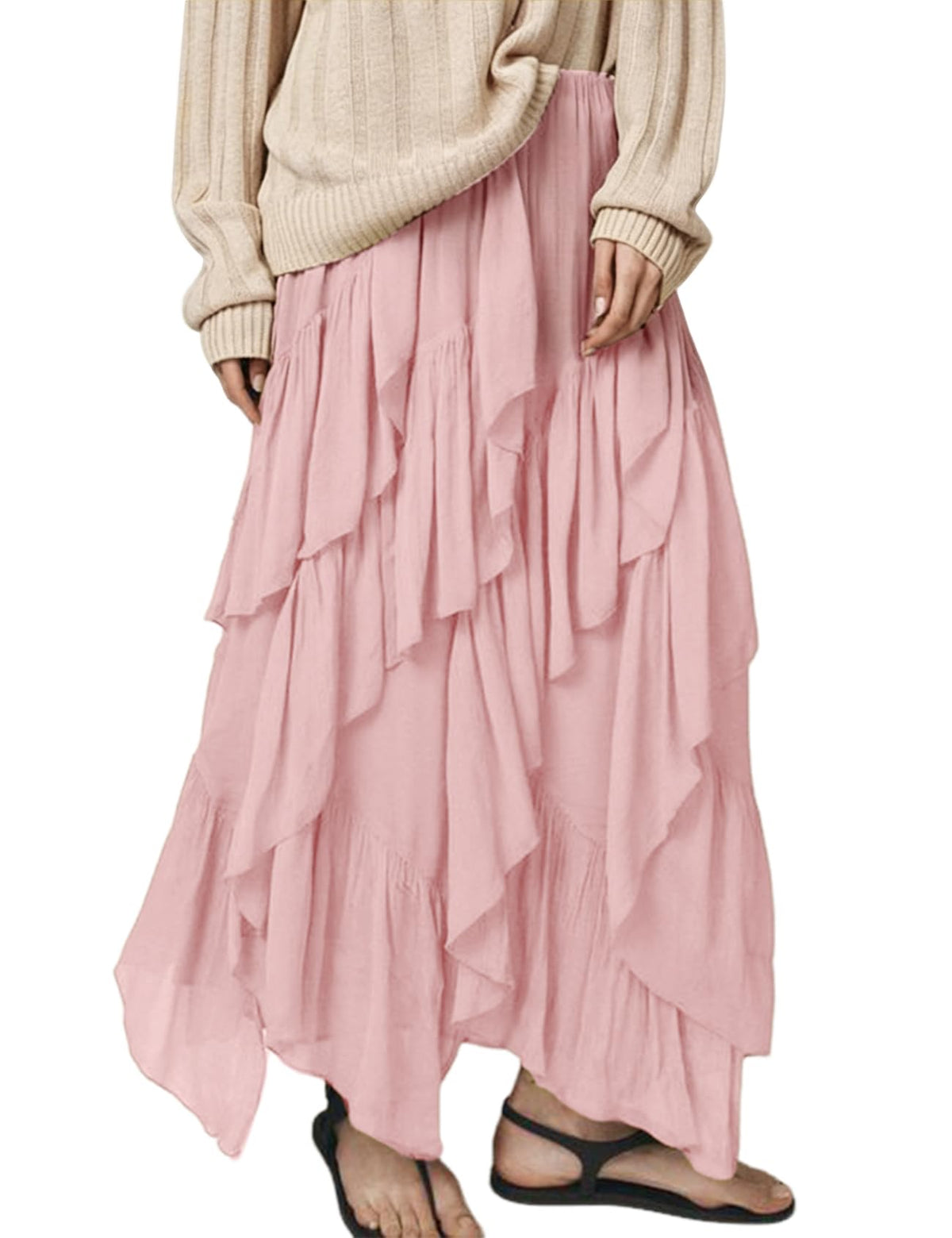 Women's Ruffle Maxi Skirt Long Flowy Layered Skirts Tiered Trendy Skirt