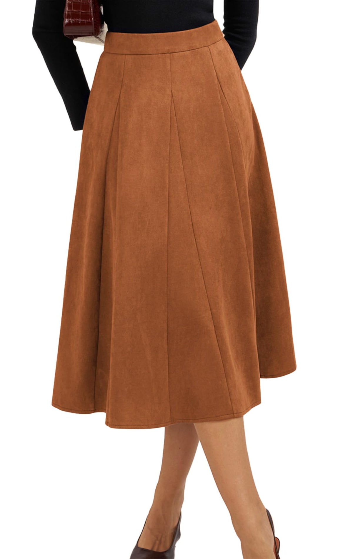 Belle Poque Women Suede Skirt High Waisted A Line Midi Skirts