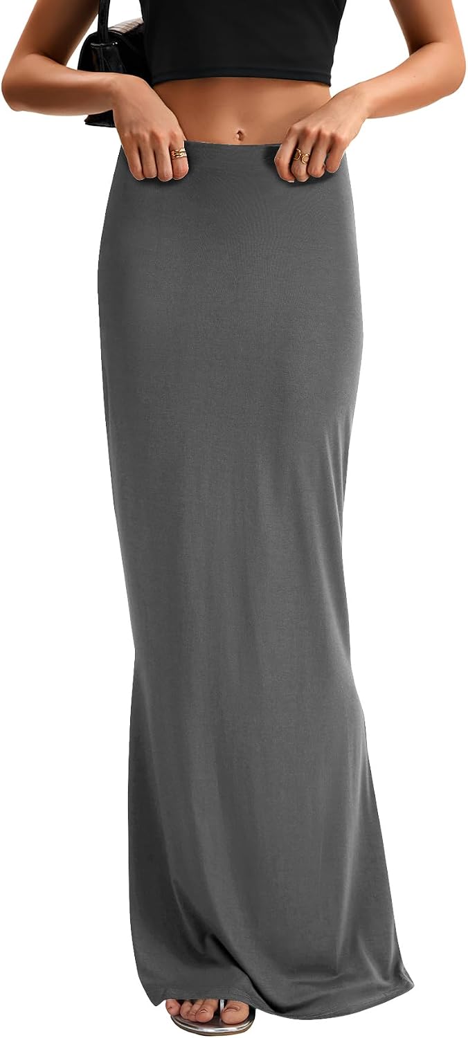 KIFOVEN Women's High Waist Elastic Flare Sexy Bodycon Basic Slim Maxi Skirt