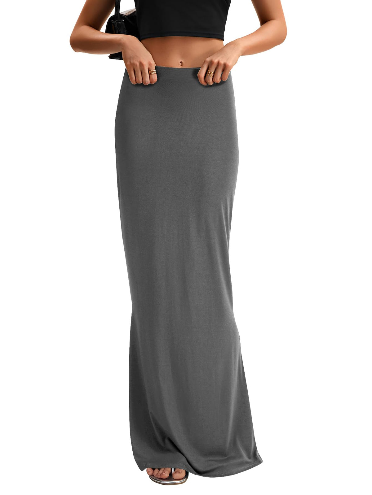 KIFOVEN Women's High Waist Elastic Flare Sexy Bodycon Basic Slim Maxi Skirt