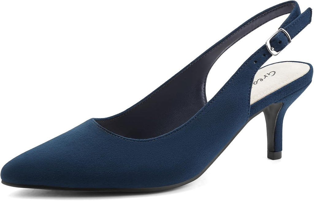 Greatonu Women's Kitten Heels Pointed Toe Slingback Dress Pumps Shoes