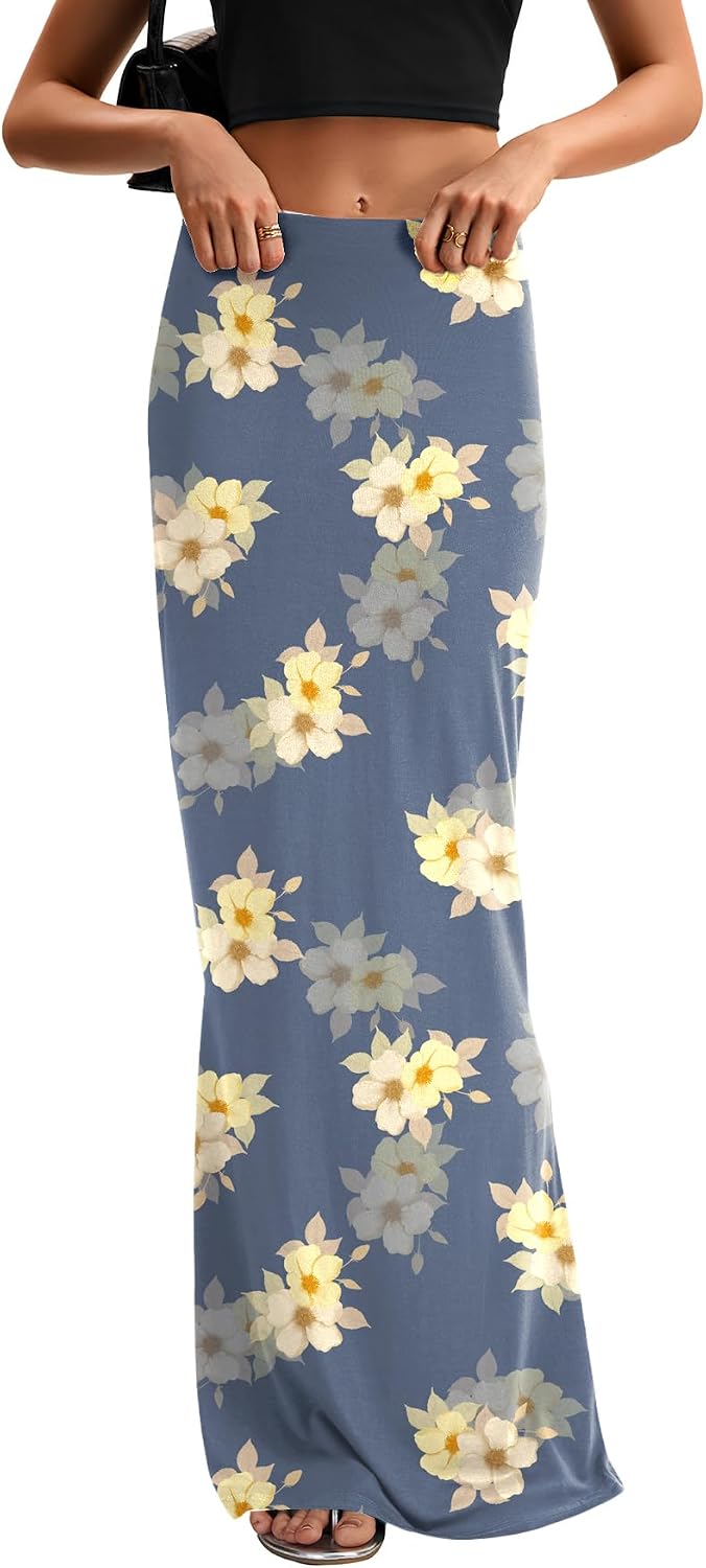 KIFOVEN Women's High Waist Elastic Flare Sexy Bodycon Basic Slim Maxi Skirt