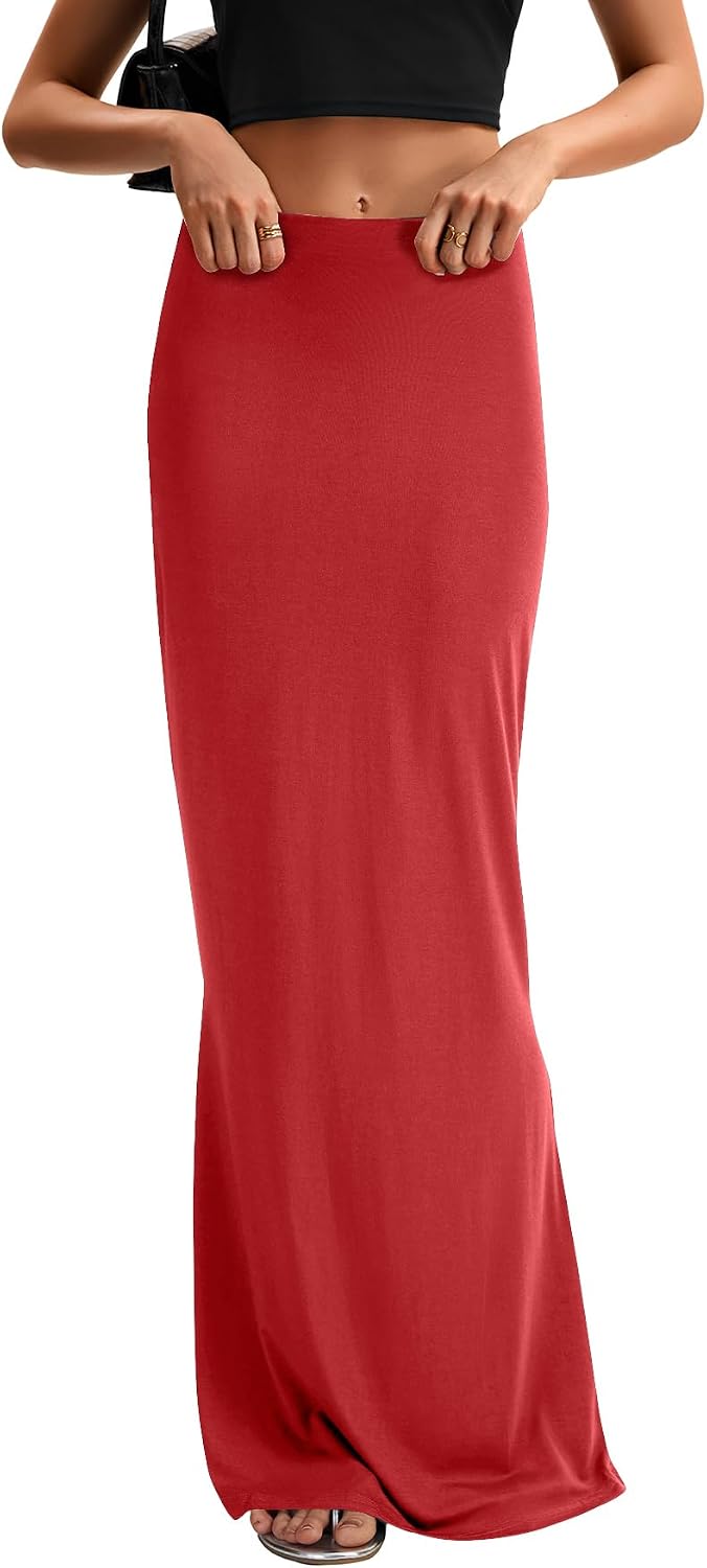 KIFOVEN Women's High Waist Elastic Flare Sexy Bodycon Basic Slim Maxi Skirt