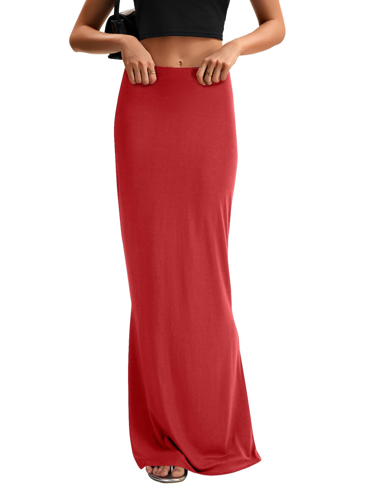 KIFOVEN Women's High Waist Elastic Flare Sexy Bodycon Basic Slim Maxi Skirt