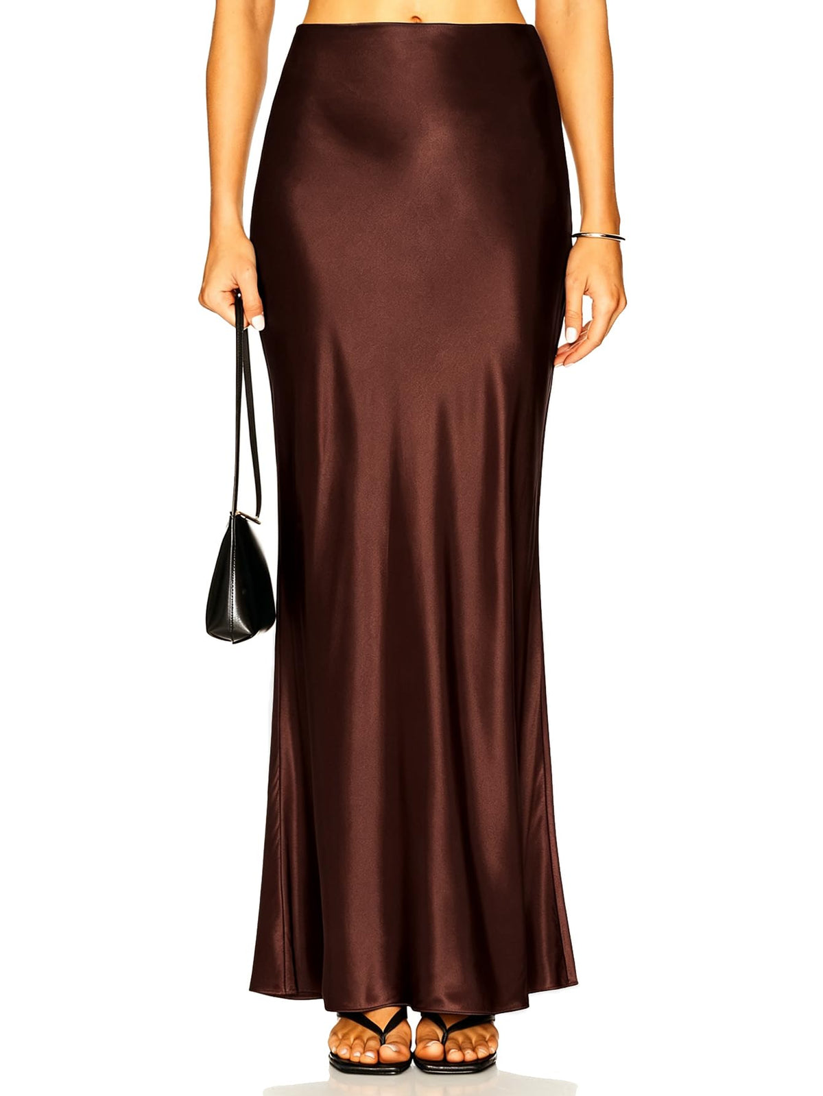 Women's Satin Silk Maxi Skirt Polka Dots High Elastic Waisted Flowy Silk Long Skirts for Women