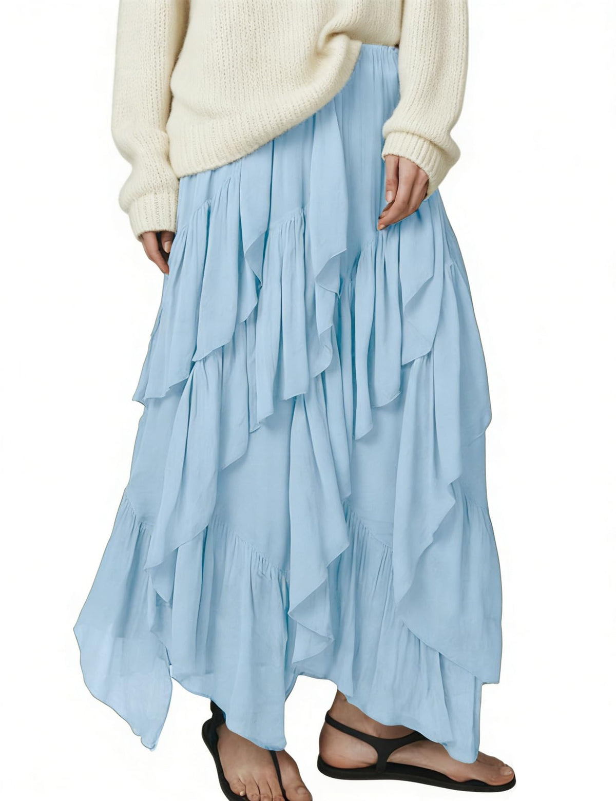 Women's Ruffle Maxi Skirt Long Flowy Layered Skirts Tiered Trendy Skirt