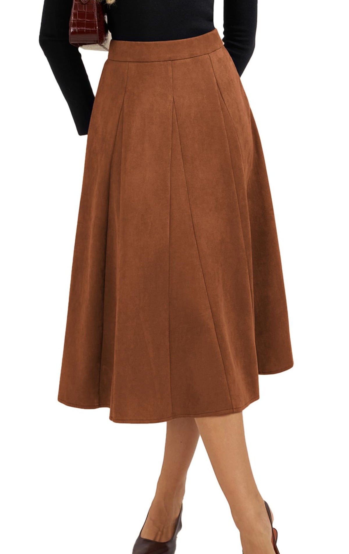 Belle Poque Women Suede Skirt High Waisted A Line Midi Skirts