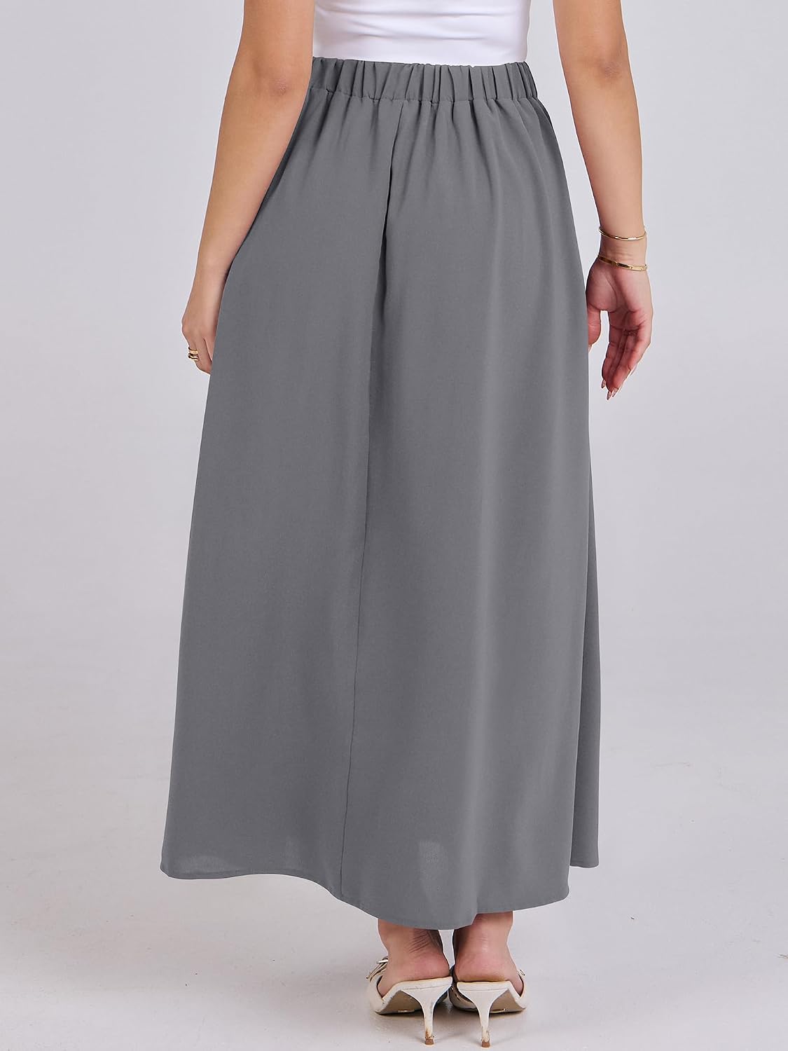 ANRABESS Womens Pleated Maxi Skirts High Waisted Ankle Length with Pockets