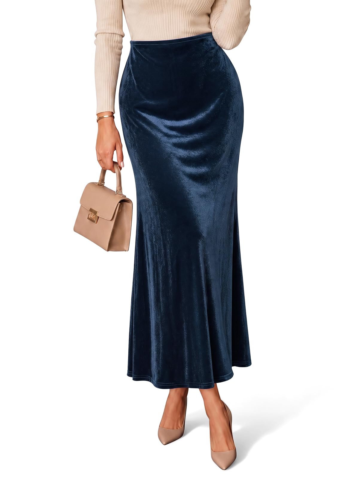 Cicy Bell Womens Velvet Maxi Skirt Fall High Waisted A-Line Long Skirts