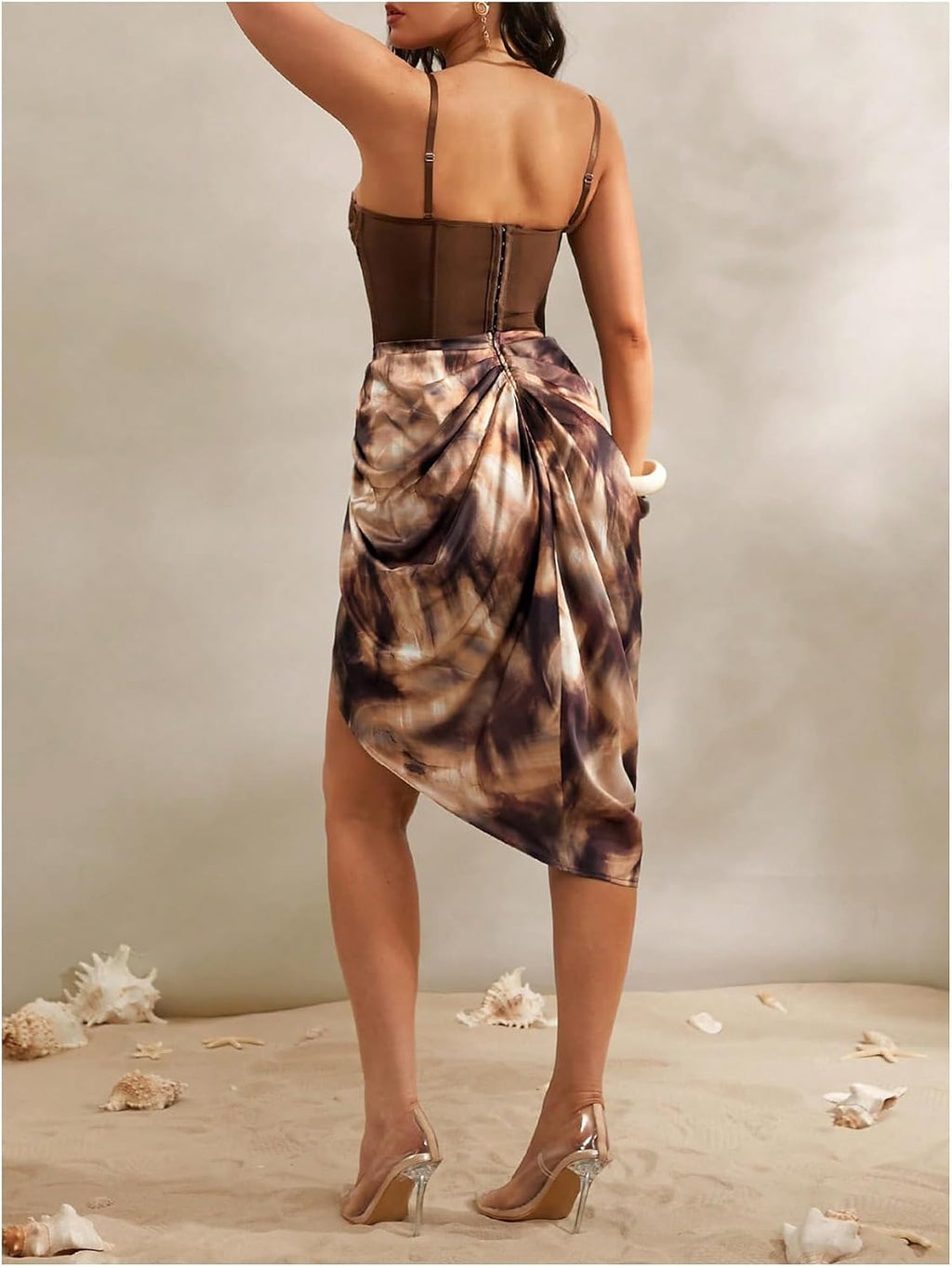 WDIRARA Women's Split Front Satin Skirts High Waist Ruched Wrap Skirt