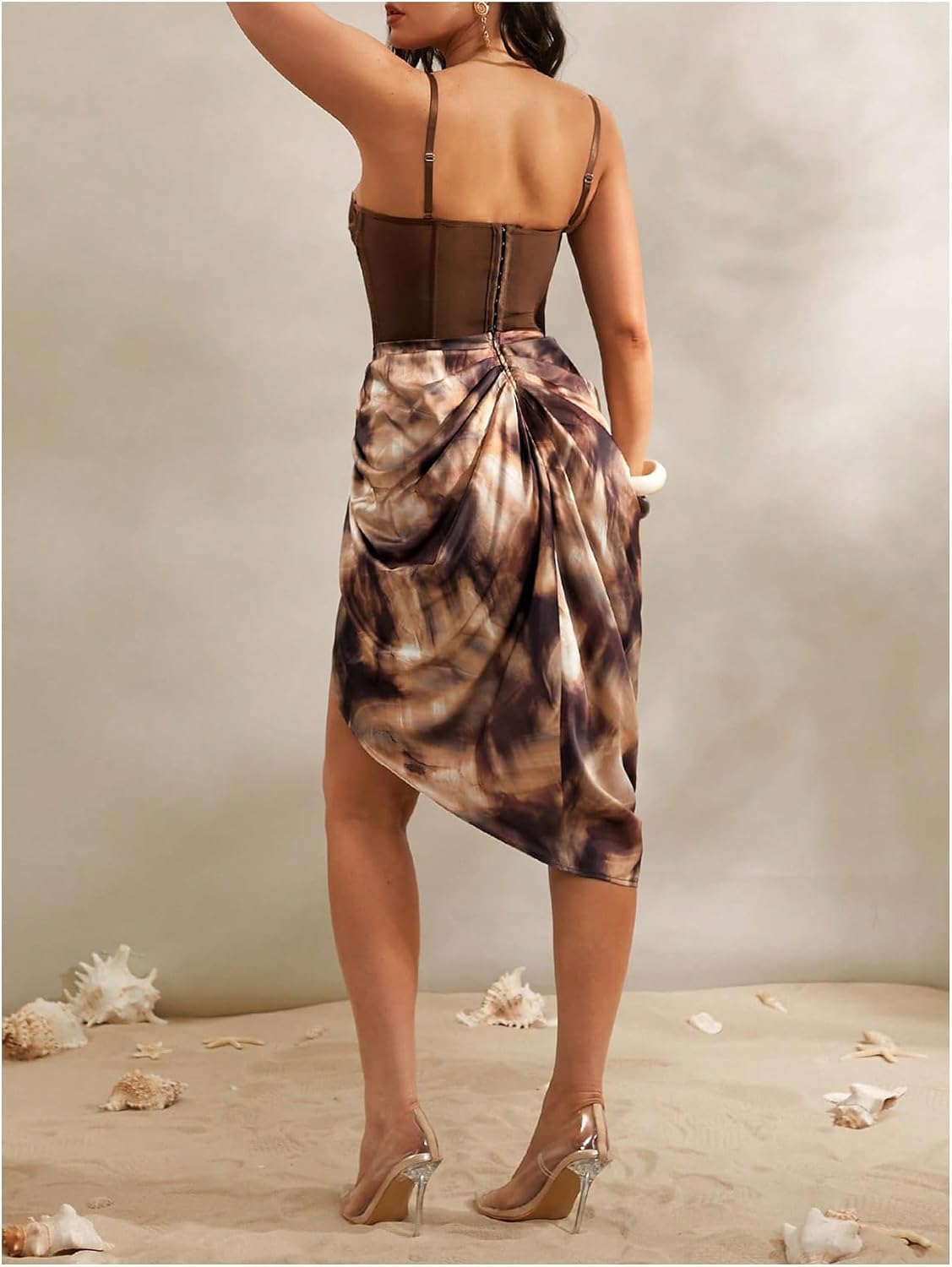 WDIRARA Women's Split Front Satin Skirts High Waist Ruched Wrap Skirt