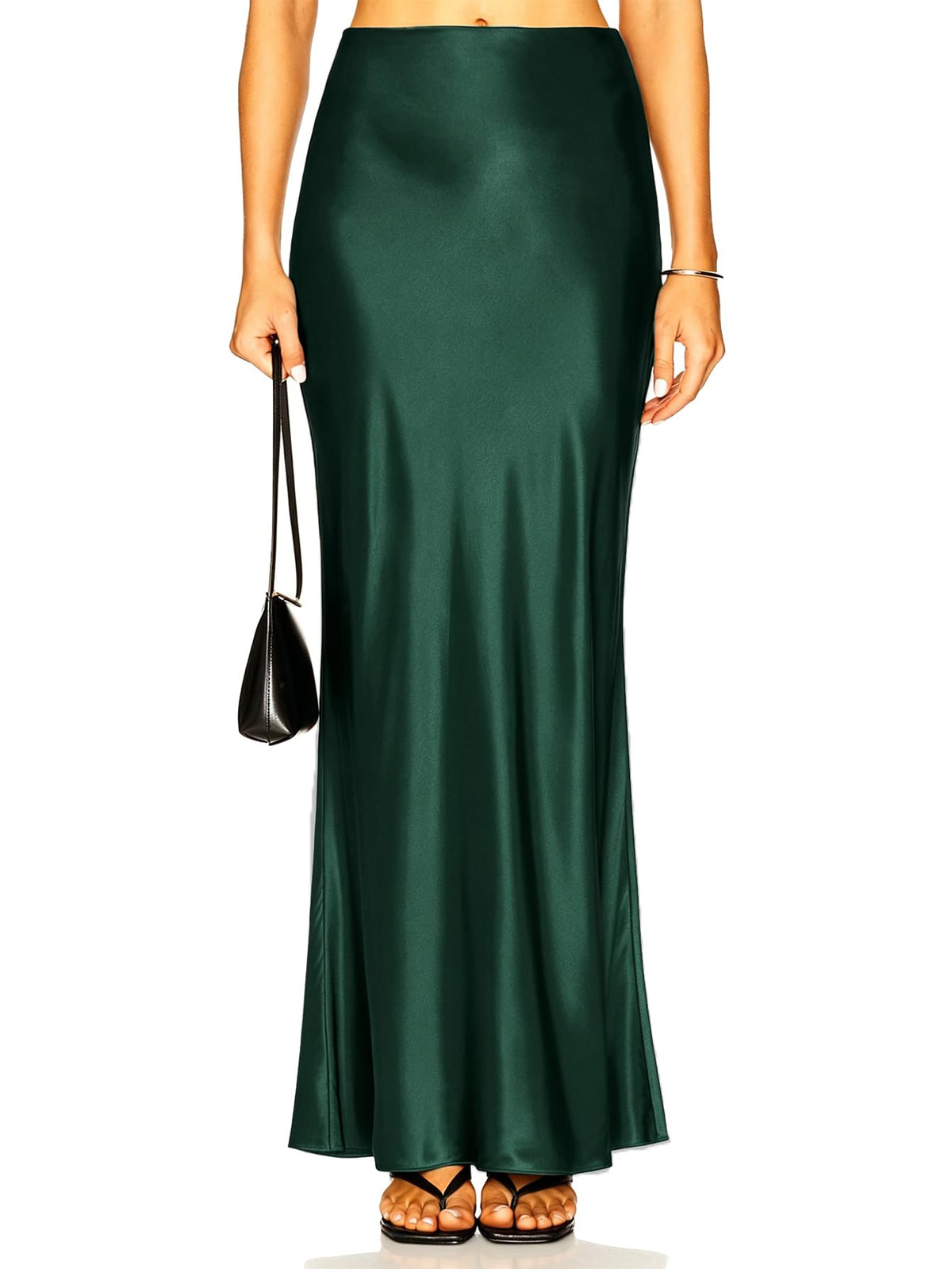 Women's Satin Silk Maxi Skirt Polka Dots High Elastic Waisted Flowy Silk Long Skirts for Women