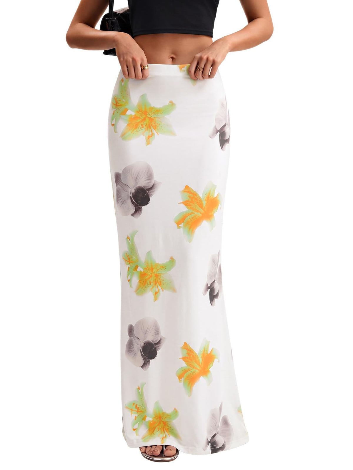 KIFOVEN Women's High Waist Elastic Flare Sexy Bodycon Basic Slim Maxi Skirt