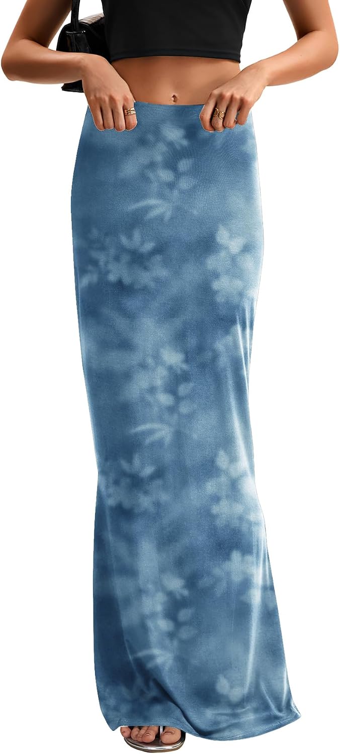 KIFOVEN Women's High Waist Elastic Flare Sexy Bodycon Basic Slim Maxi Skirt