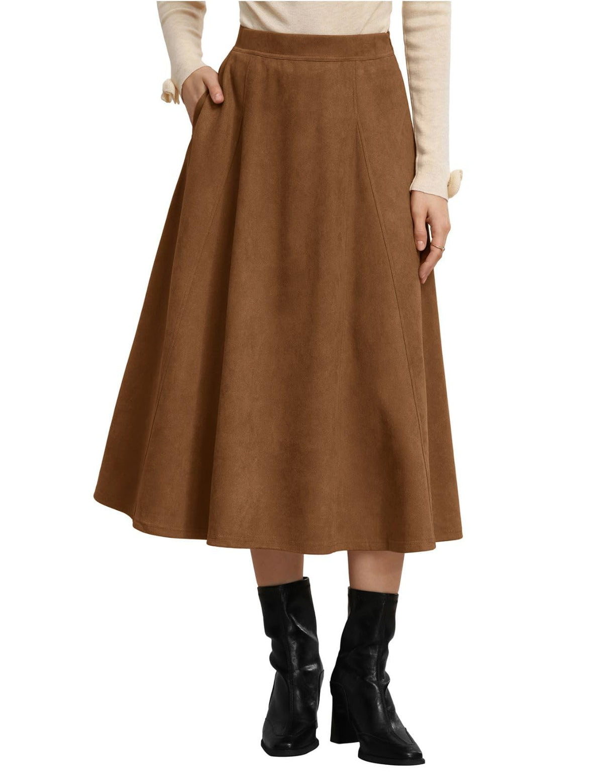 2026 Women's Suede Skirts, High Waist A-Line Skirt, Fall Winter Midi Skirt