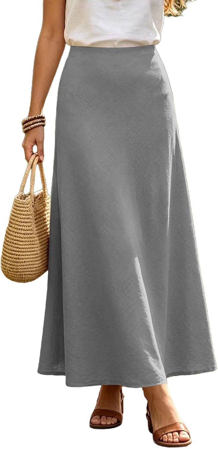 Women's Linen Maxi Skirt High Waisted Long Skirts for Women