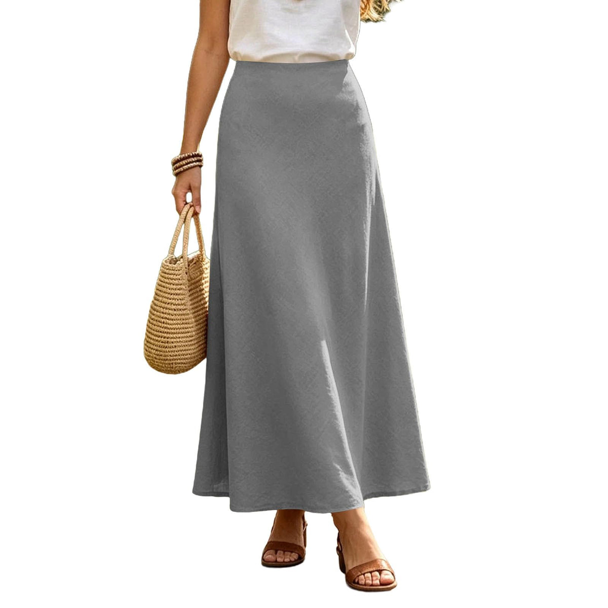 Women's Linen Maxi Skirt High Waisted Long Skirts for Women