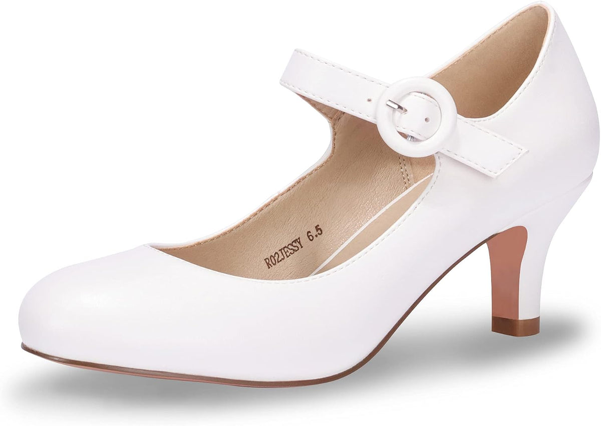 IDIFU Women's Mary Jane Dress Shoes Low Kitten Heels Pumps