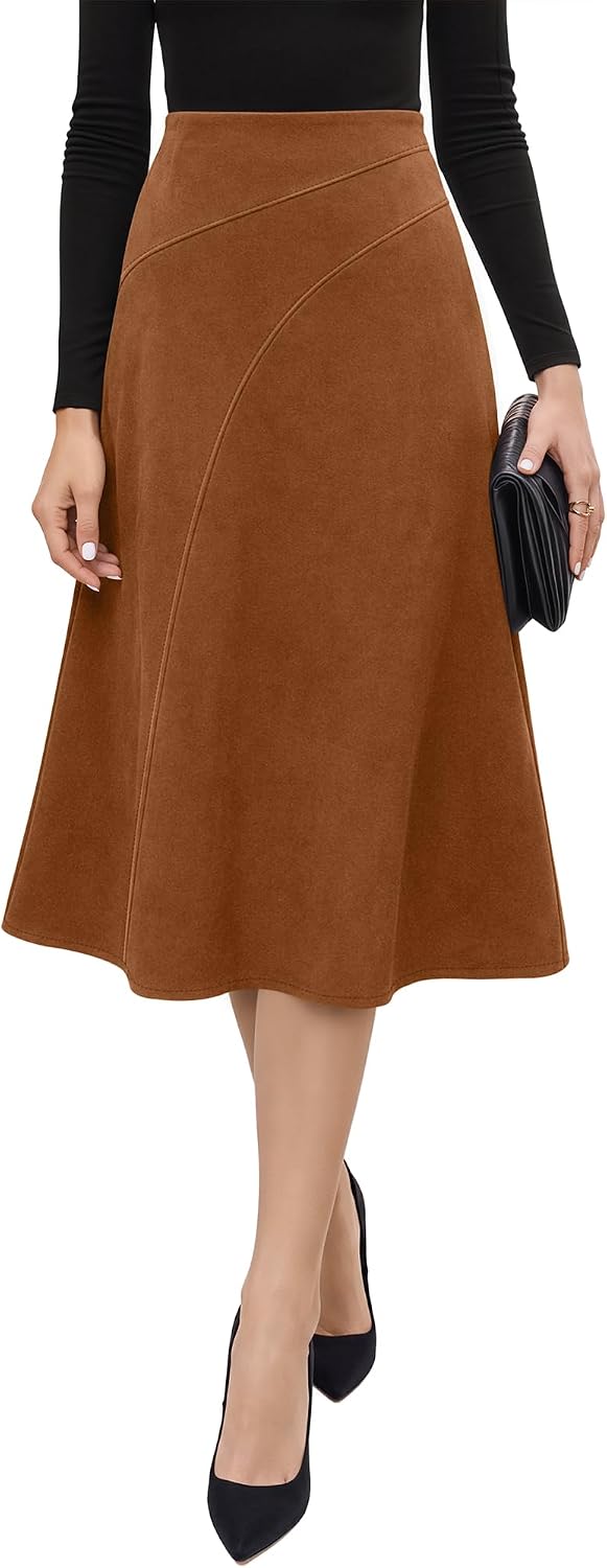 Neer Women’s High Waisted Skirt A Line Midi Skirt