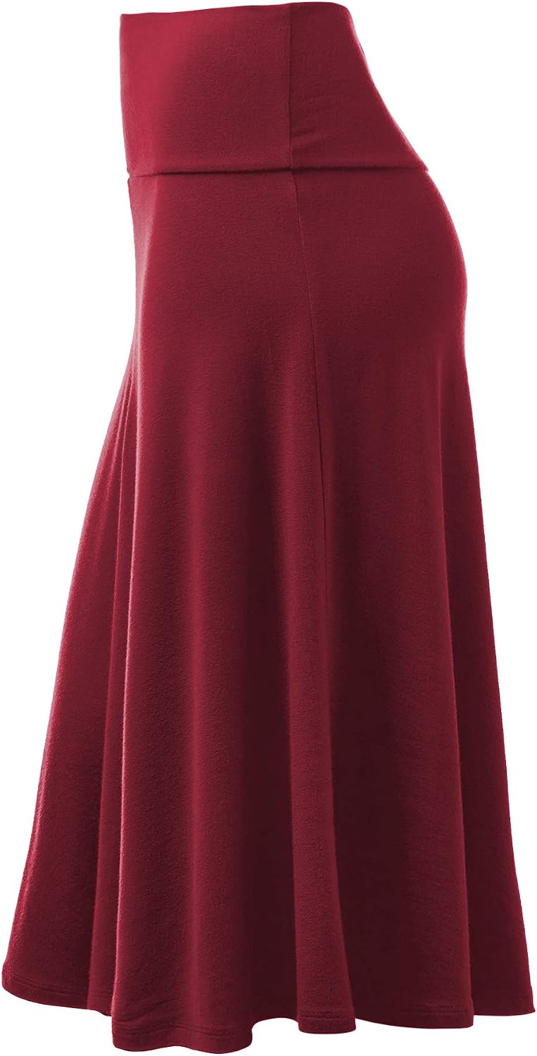 Lock and Love Women's Solid Ombre Lightweight Flare Midi Pull On Closure Skirt S-XXXL Plus Size