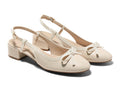 Coutgo Womens Chunky Low Heels Slingback Ballet Bow Pumps Closed Toe Wedding Dress Shoes