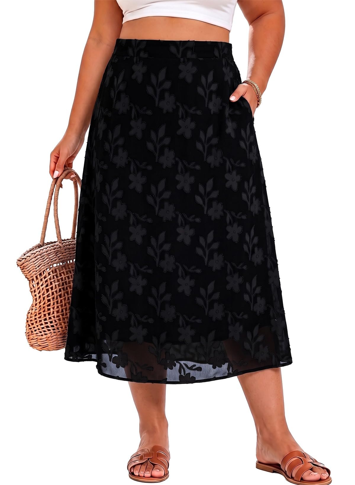 Eytino Plus Size Maxi Skirt for Women with Pockets