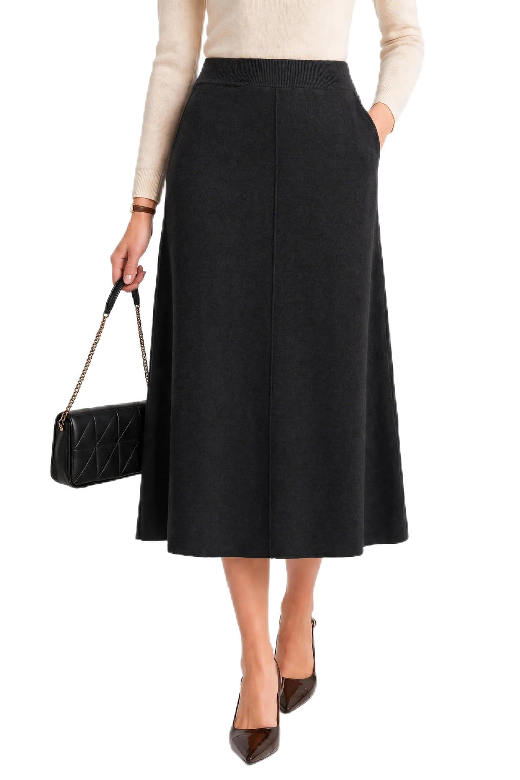 Arach&Cloz Women's Wool Blend A-Line Elastic Waistband Fall Sweater Skirts