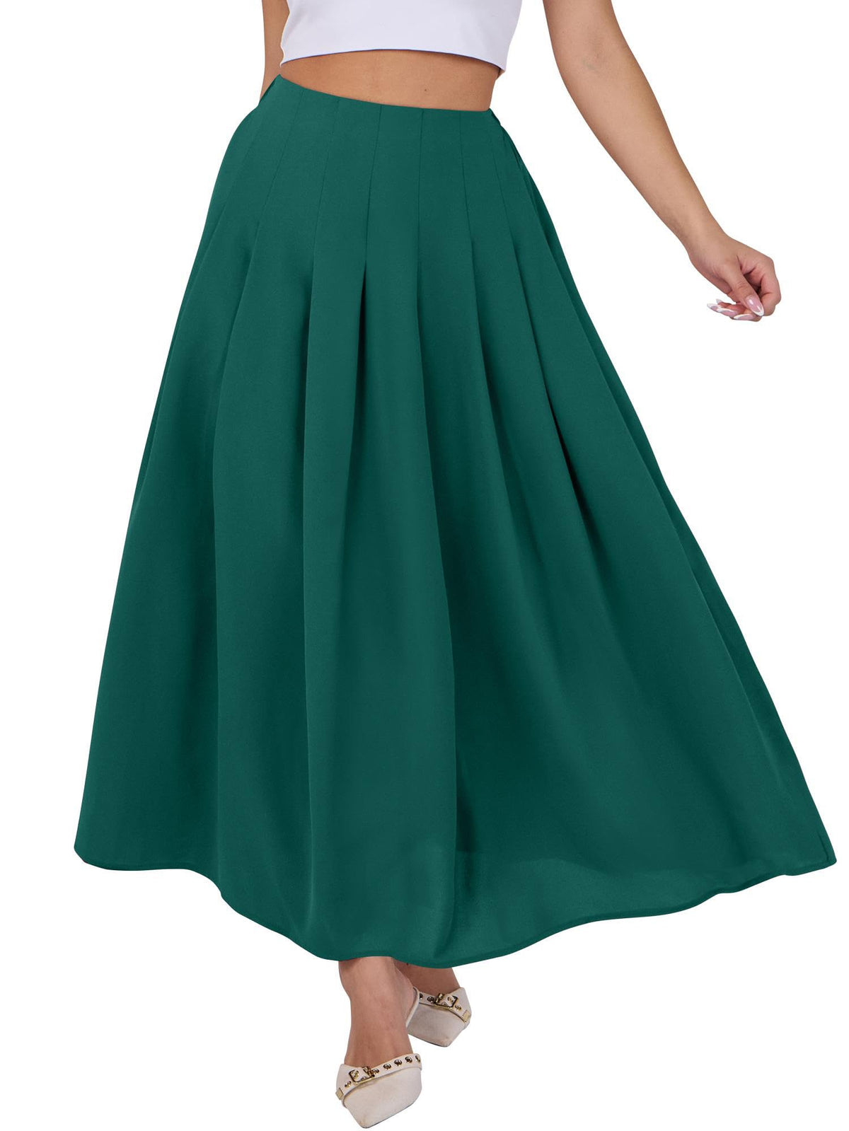 ANRABESS Womens Pleated Maxi Skirts High Waisted Ankle Length with Pockets