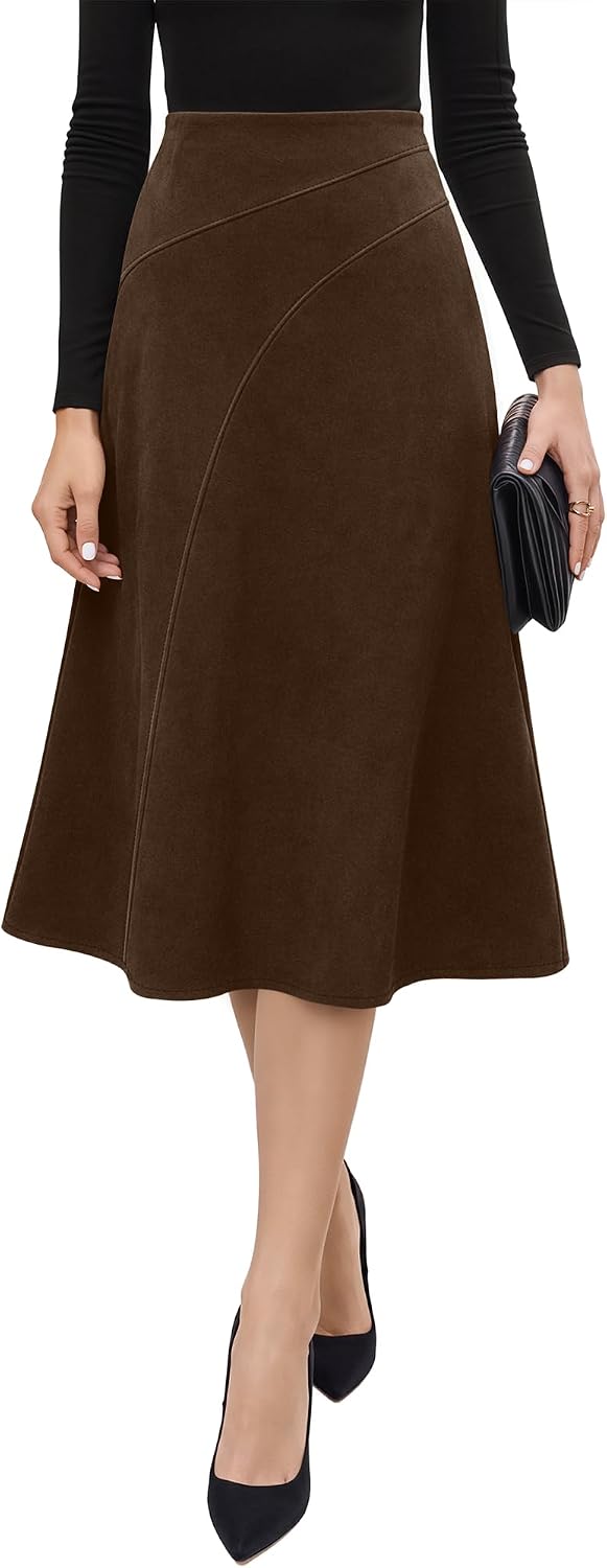 Neer Women’s High Waisted Skirt A Line Midi Skirt