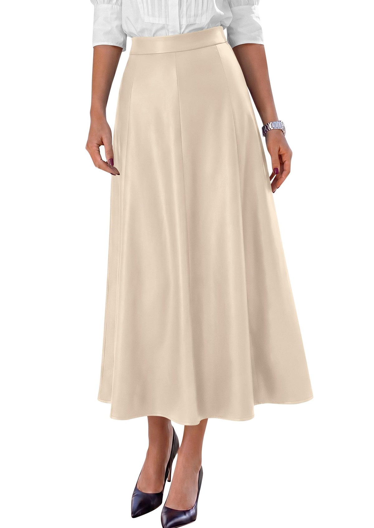 PRETTYGARDEN Womens Faux Leather High Waisted Midi Skirt