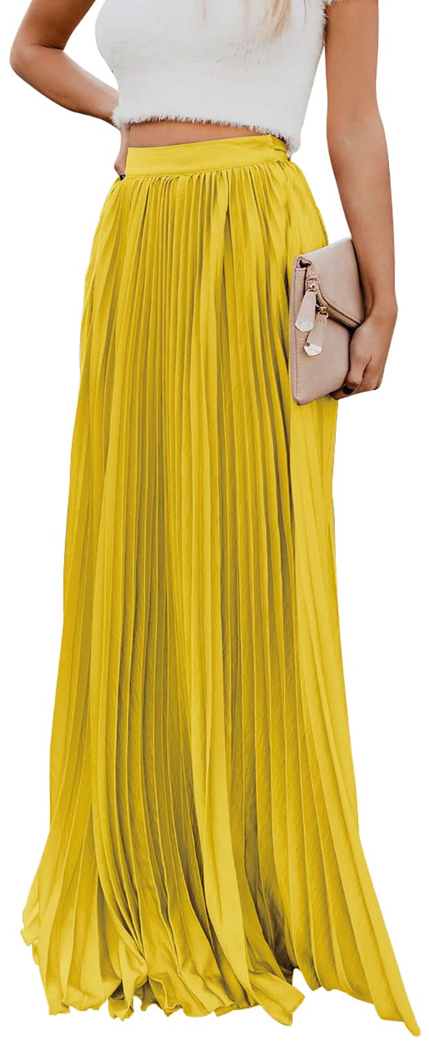 ebossy Women's High Waist Flowy Pleated Chiffon Maxi Skirt