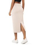 ODODOS Modal Soft Midi Skirt for Women Back Slit High Waist Casual Long Pencil Skirts with Pockets