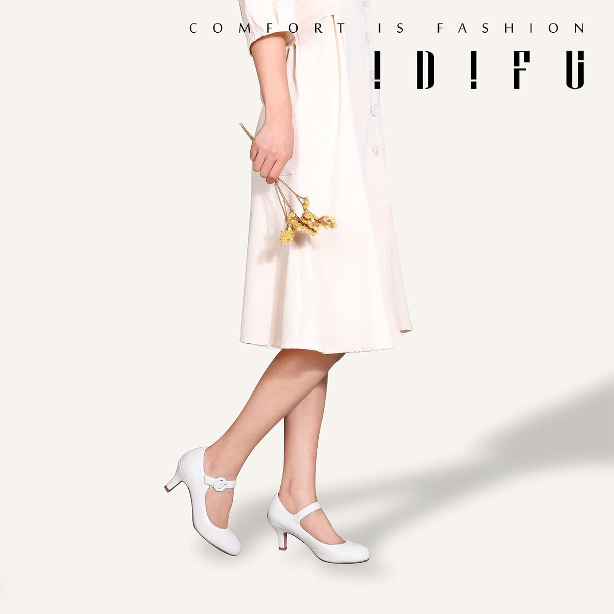 IDIFU Women's Mary Jane Dress Shoes Low Kitten Heels Pumps