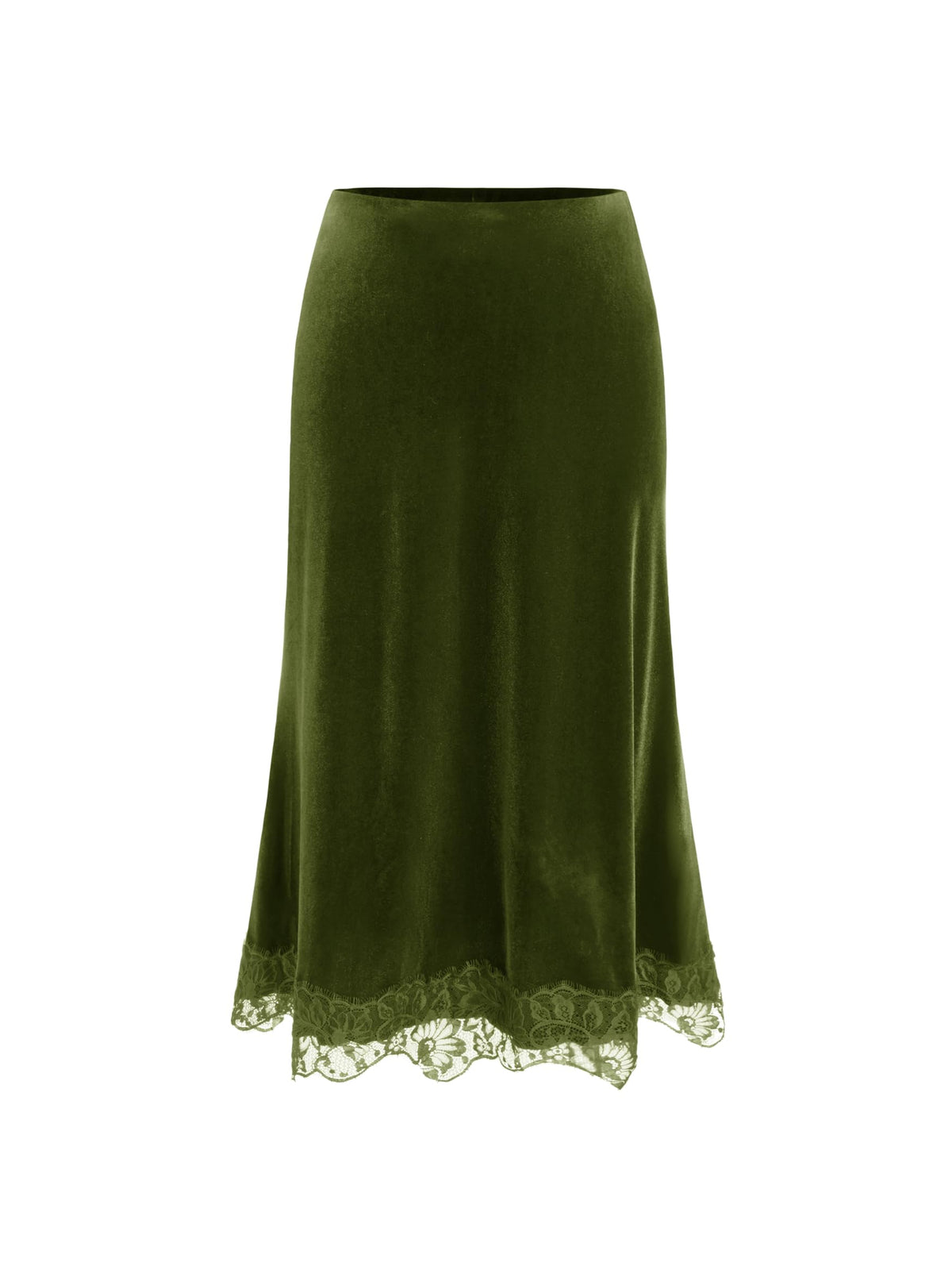 CIDER Vintage Velvet Midi Skirt for Women Lace Hem A Line Maxi Skirt