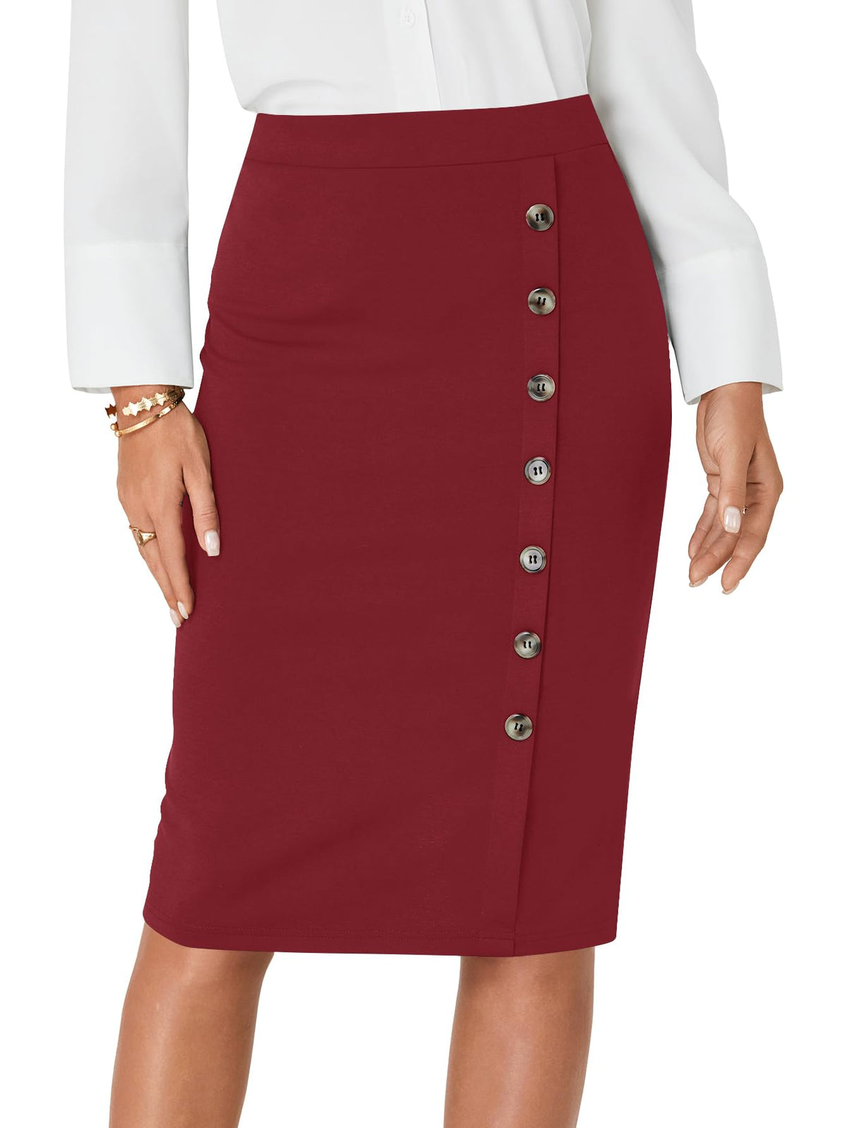 LYANER Women's Button Stretch Casual Pencil Skirt