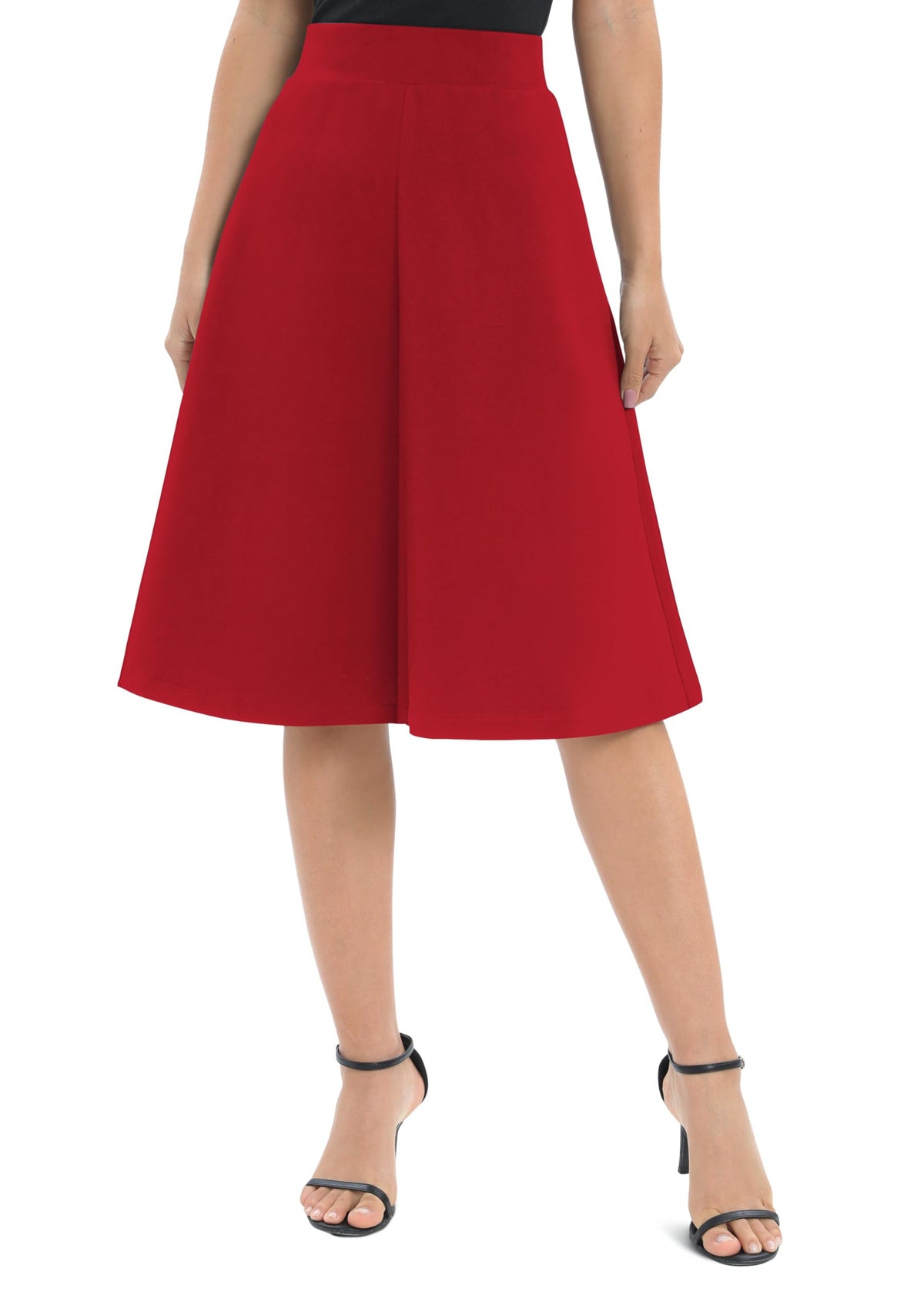 Urban CoCo Women's A-Line Elastic High Waist Flare Work Midi Knee Length Stretchy Skirt