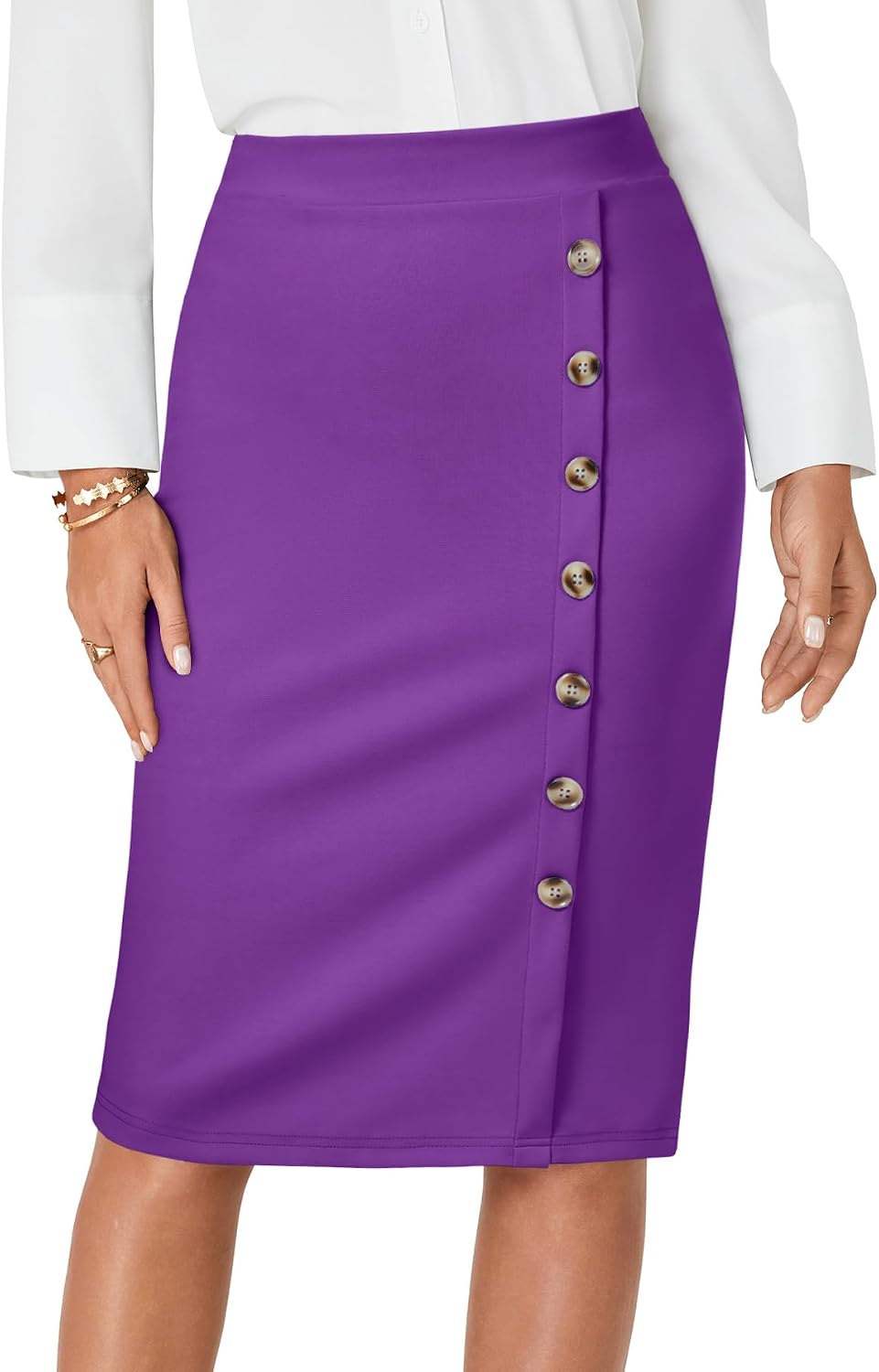 LYANER Women's Button Stretch Casual Pencil Skirt