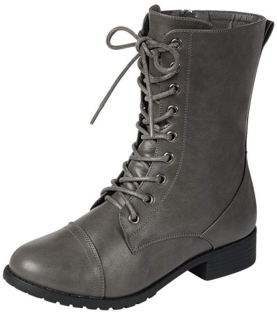 Forever Link Womens Round Toe Military Lace Up Knit Ankle Cuff Low Heel Combat Boots