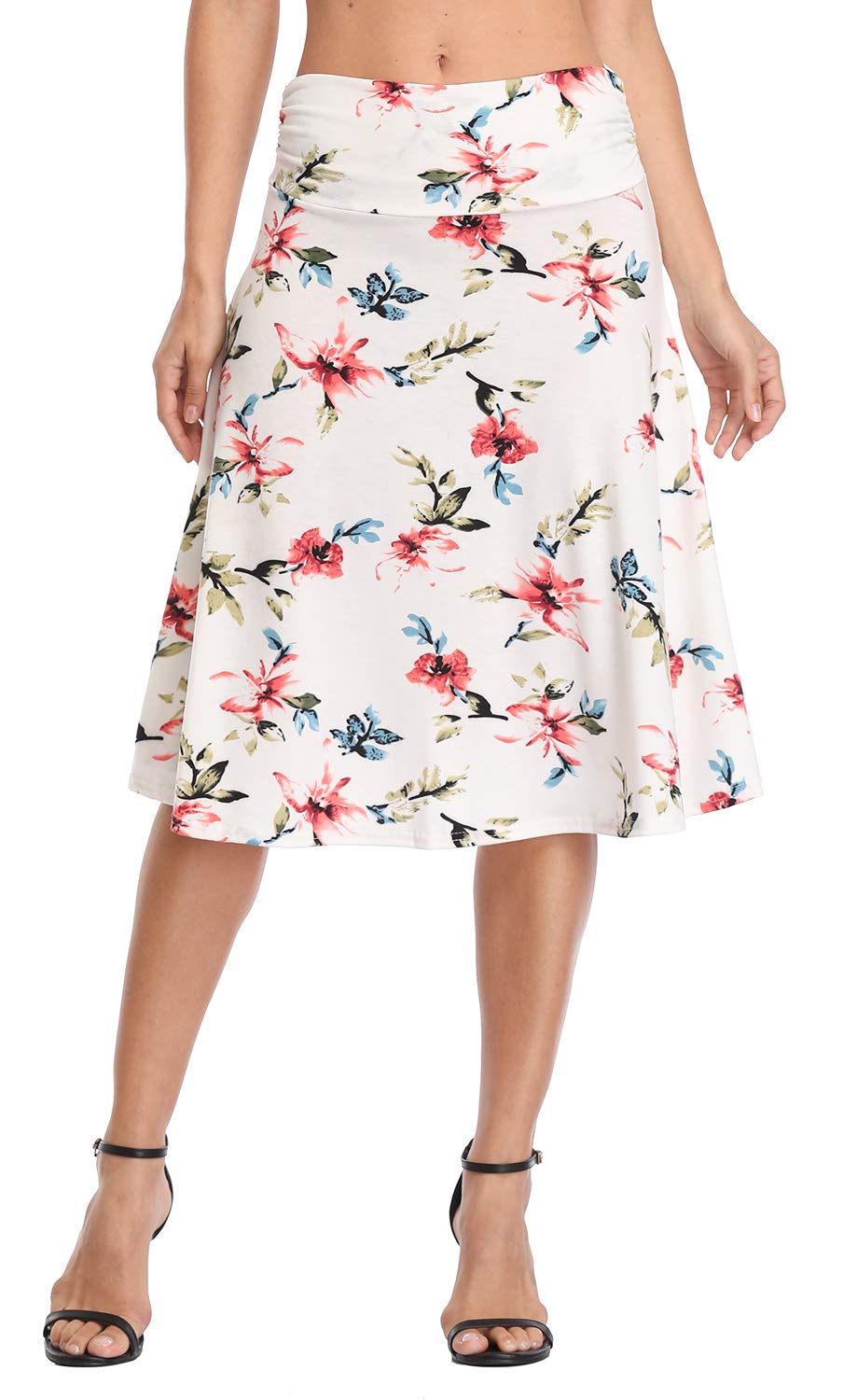 Urban CoCo Women's Ruched High Waist Knee Length Jersey A-Line Stretchy Flared Casual Skirt
