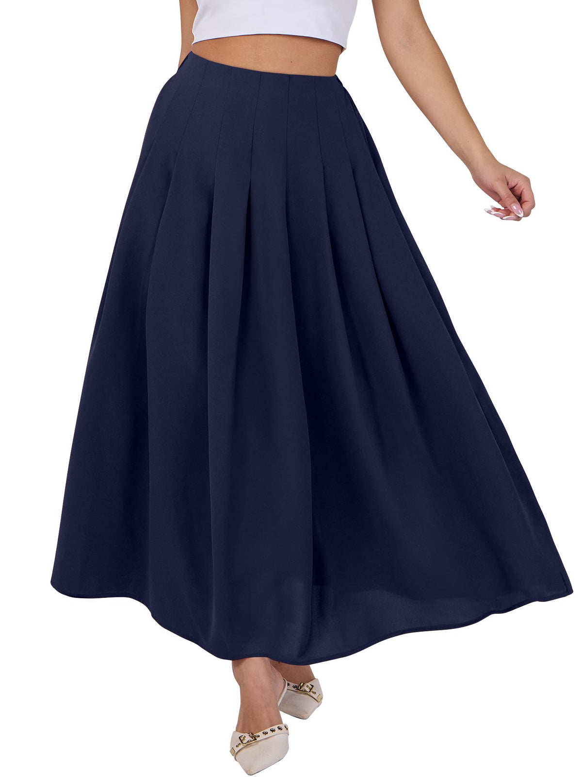 ANRABESS Womens Pleated Maxi Skirts High Waisted Ankle Length with Pockets