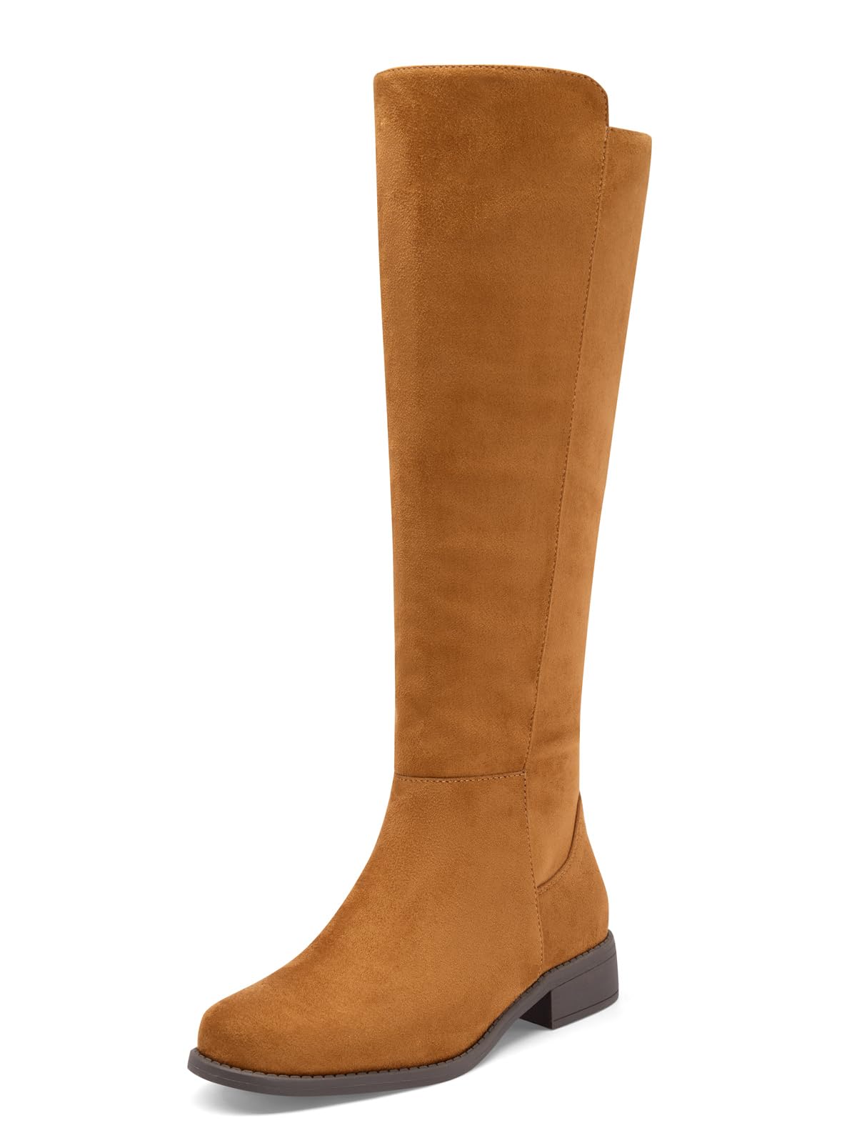 Coutgo Knee High Boots Women Flat Low Heel Round Toe Zip Riding Tall Boots