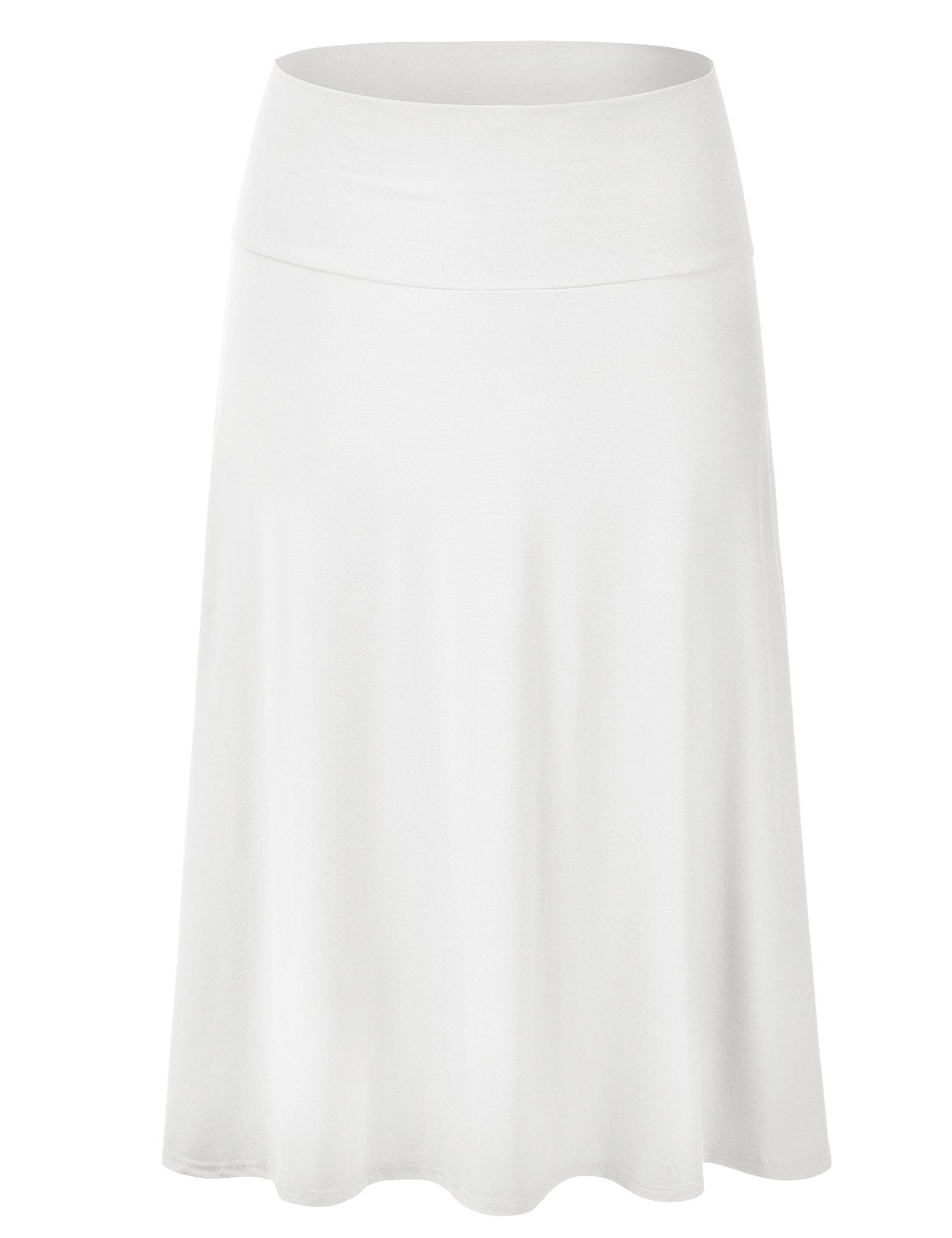 EIMIN Women's Solid Flared Lightweight Elastic Waist Classic Midi Skirt (S-3XL)