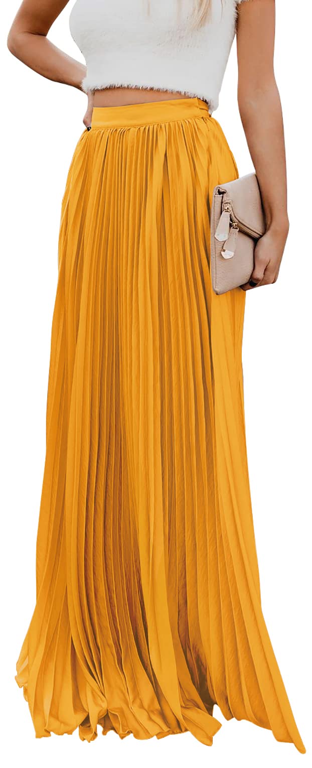 ebossy Women's High Waist Flowy Pleated Chiffon Maxi Skirt