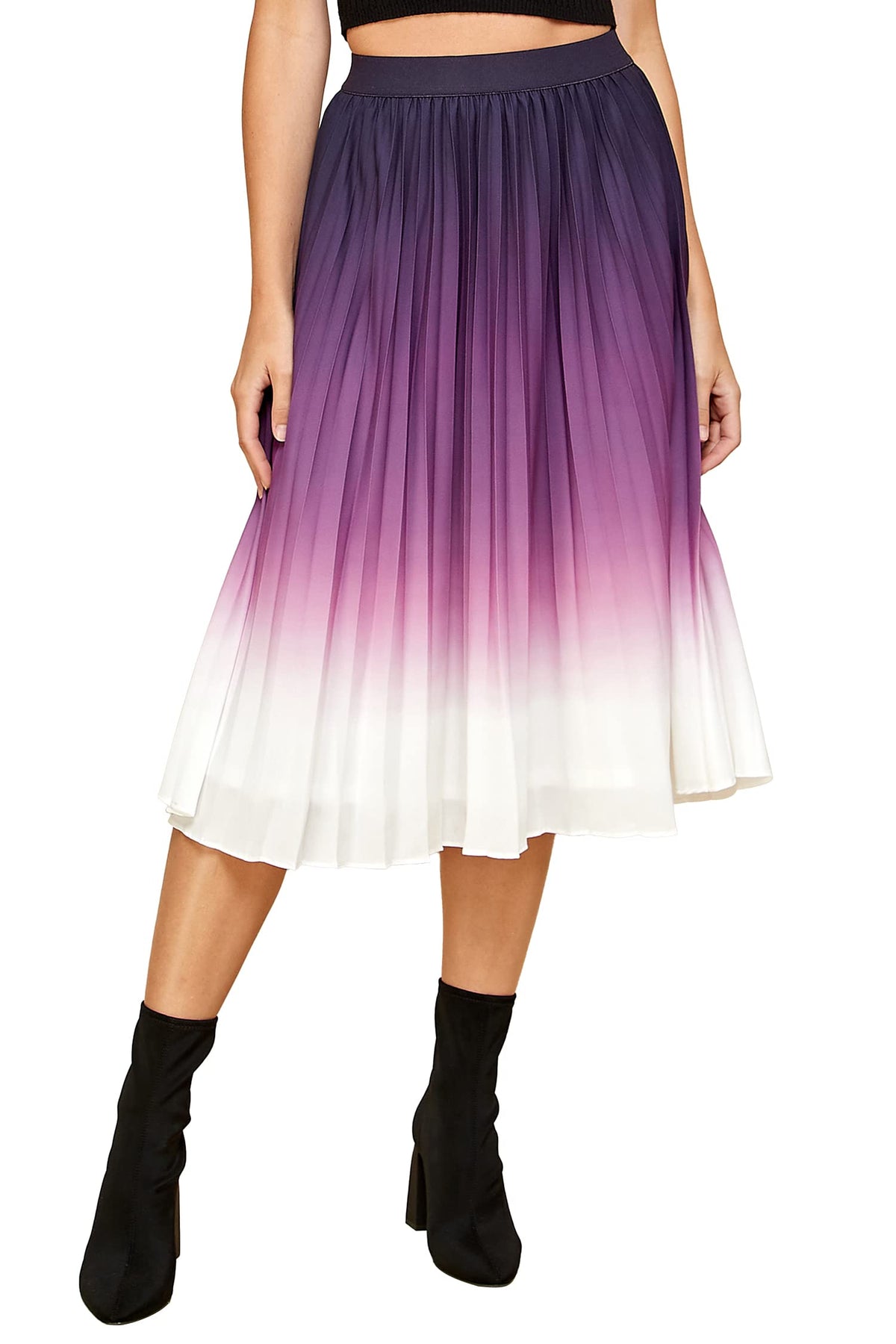 Made By Johnny Women's High Elastic Waist Pleated Mid A-Line Swing Skirt