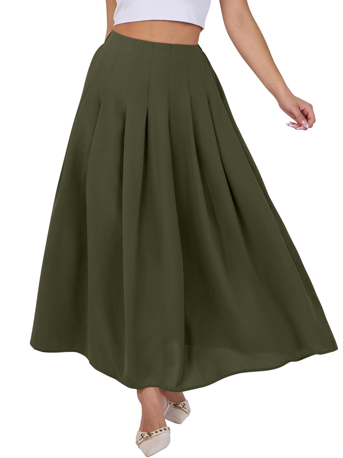 ANRABESS Womens Pleated Maxi Skirts High Waisted Ankle Length with Pockets