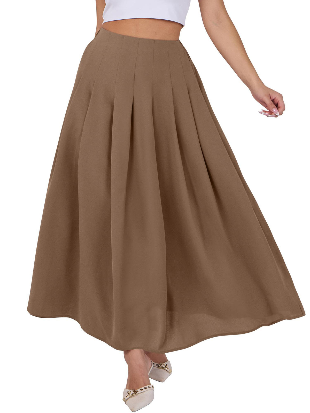 ANRABESS Womens Pleated Maxi Skirts High Waisted Ankle Length with Pockets