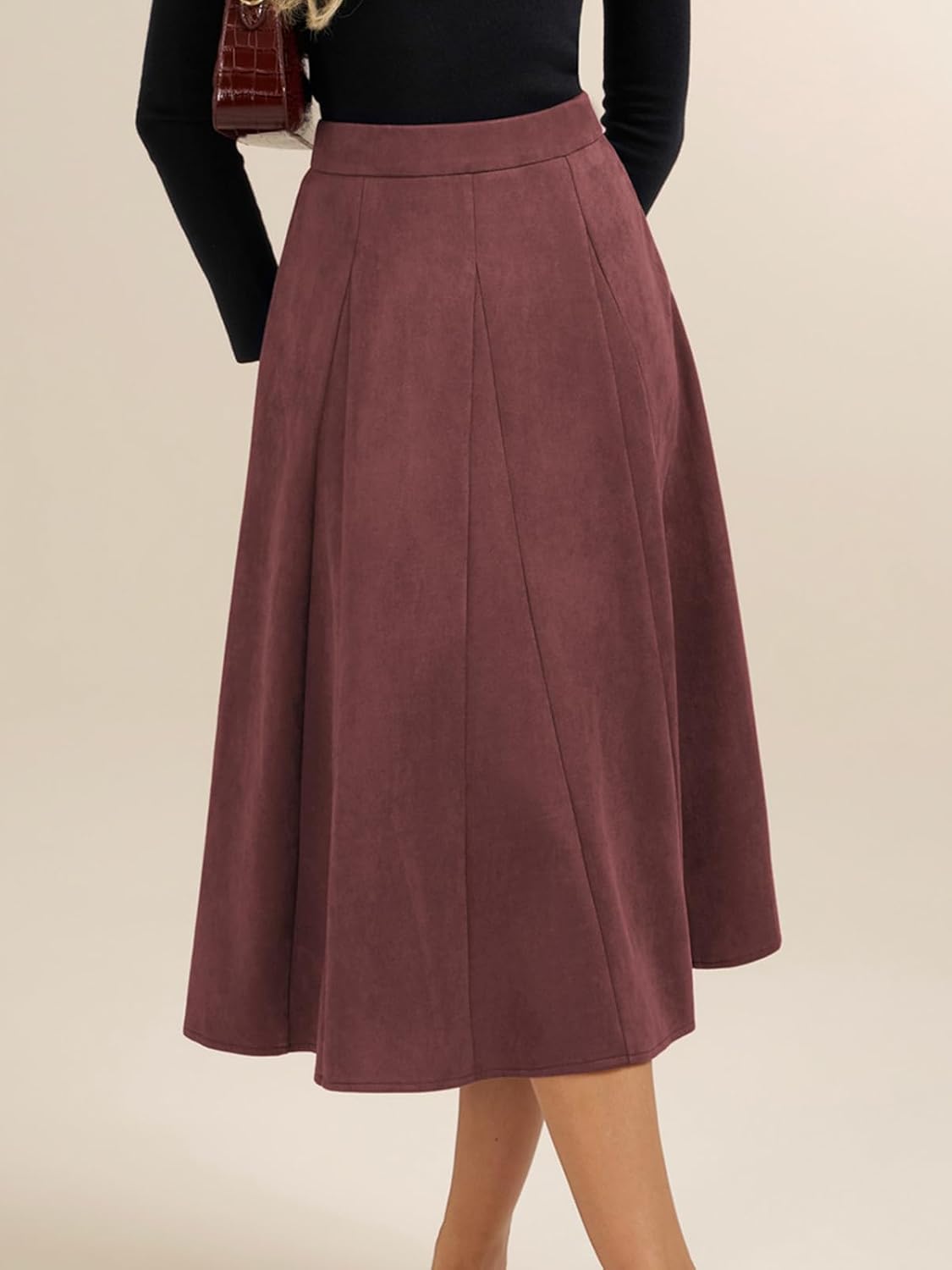 Belle Poque Women Suede Skirt High Waisted A Line Midi Skirts