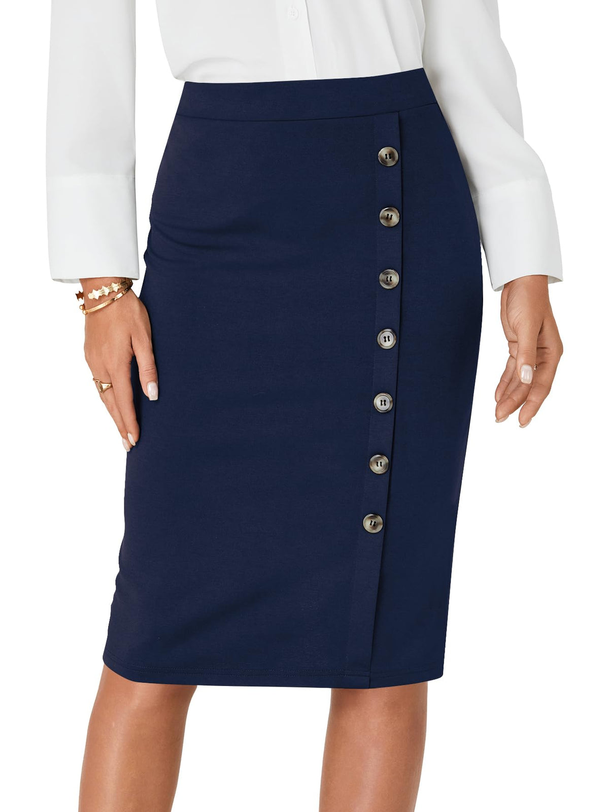 LYANER Women's Button Stretch Casual Pencil Skirt